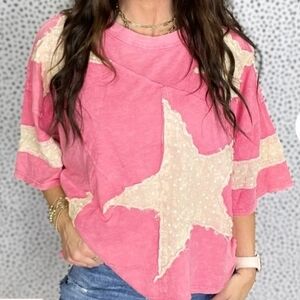 Oli & Hali Close To Heaven Pink Star Patch Women's Top